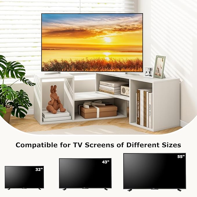 Tangkula 2 Pieces L-Shaped TV Stand, Free-Combination Entertainment Center for TVs up to 55 Inch, Modern TV Media Console Table with 4 Open Cubes, DIY Bookcase Shelf for Living Room (White, 2 pcs)