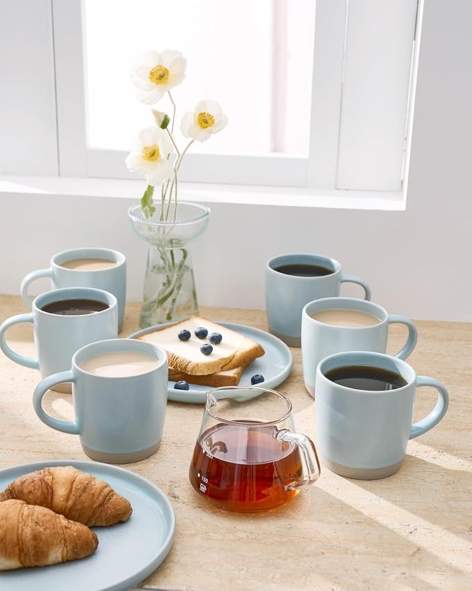 famiware Coffee Mugs Set of 6, Milkyway 13 oz Mug Set, Ceramic Cup Set with Handle for Coffee, Tea, Cocoa, Milk, Light Blue