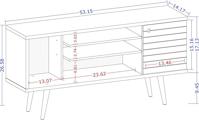 Manhattan Comfort Liberty Mid Century Modern TV Stand for Televisions up to 50 Inches, Bedroom and Living Room Entertainment Center with Storage, Shelves, and Cabinet, 53" Wide, White/3d Print