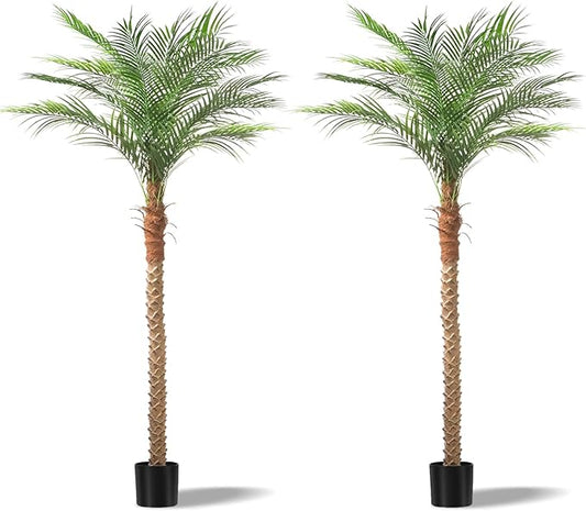 Artificial Phoenix Palm Tree 7ft Tall 2 Set – Fake Large Tropical Tree with 15 Adjustable Leaves, Outdoor Indoor Faux Sago Palm Plant for Living Room Patio Poolside Yard Decor (2, 7ft)