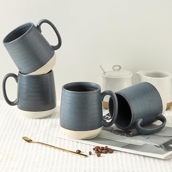 Hasense Coffee Cups Ceramic, Coffee Mugs with Handles Set of 4, 15 oz Tea Cups for Home and Office, Stylish Colorblocking Mugs for Coffee, Tea, Latte, Hot Chocolate, Christmas Cups Gift, Deep Blue