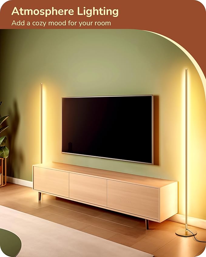 EDISHINE LED Corner Floor Lamp with Remote, 57.5" Minimalist Dimmable Corner Light, Tall Floor Lamps for Living Room, Bedroom, Office, 3000K Warm White Light (Gold)