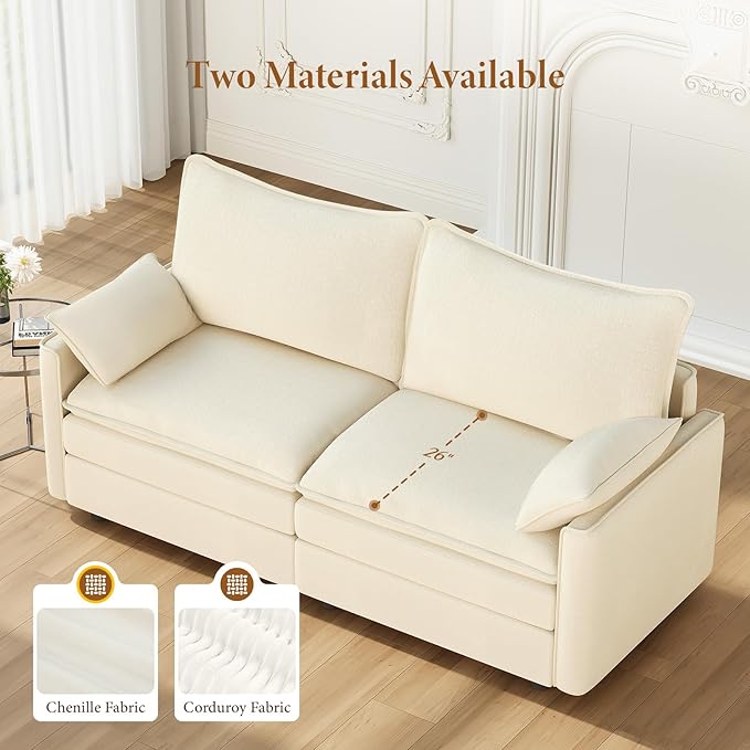 Vesgantti 74" Loveseat Sofa for Living Room, Comfy Cloud Couch Deep Seat Chenille Modern 2 Seater Small Sofa with Armrest Pillow, Easy Assembly for Small Spaces, Beige