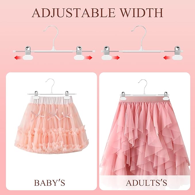 Clothes Pants Hangers with Wide Clips 10 Pack,Non-Slip Adjustable Skirt Hanger for Women,Space-Saving Heavy Duty Men Hangers for Pants,Trousers,Jeans,Shorts 12Inch White