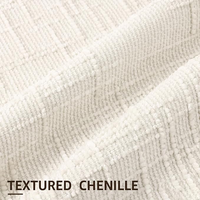 decorUhome Fall Cream White Chenille Throw Pillow Covers 20x20 Set of 2 Thick Textured Slubby Couch Pillow Covers Farmhouse Accent Modern Neutral Decorative Pillow Cases for Bed Sofa Living Room