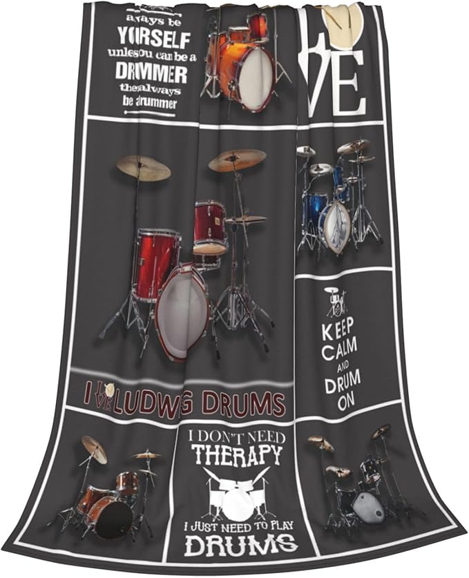Drum Set Blanket Rock Music Throw Blanket Soft Fleece Flannel Bedding Musical Instrument Gifts for Men Drummer Boys Women Girls Lovers Adults Stuff Plush for Couch Sofa Bed Room Decor 40"X50"