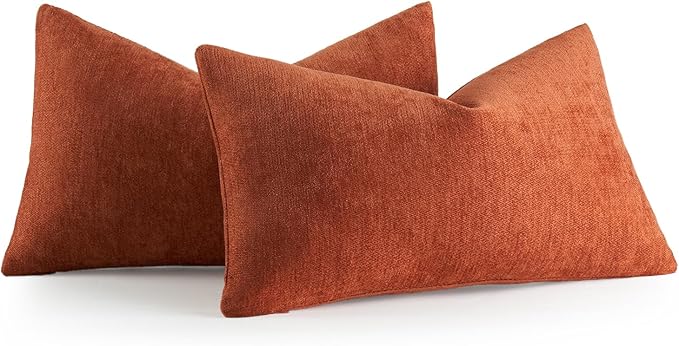 MIULEE Pack of 2 Rust Decorative Fall Pillow Covers 12x20 Inch Soft Chenille Couch Throw Pillows Farmhouse Cushion Covers for Home Decor Sofa Bedroom Living Room