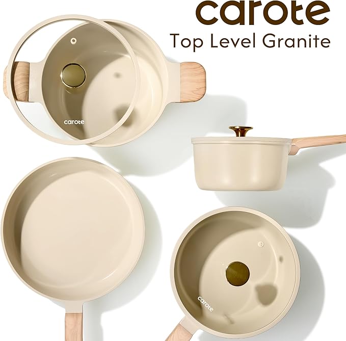 CAROTE 1.6Qt & 3.0Qt Sauce Pan Sets with Lid Ceramic Nonstick Pot Set Non Toxic Saucepan with Stay-cool Handle Small Kitchen Cooking Pots, Easy to Clean, Induction Comptable, PFOA FREE