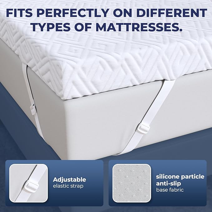 Memory Foam Mattress Topper - 3 Inch Gel Mattress Pad for Pressure Relief, Premium Soft Cooling Sleep Bed Topper, Non-Slip Design with Removable & Washable Cover (White, Full)