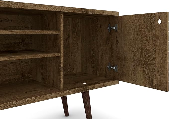 Manhattan Comfort Liberty Collection Mid Century Modern TV Stand With One Cabinet and Three Open Shelves and One Cubby With Splayed Legs, Wood, Rustic Brown, Small (200AMC9)