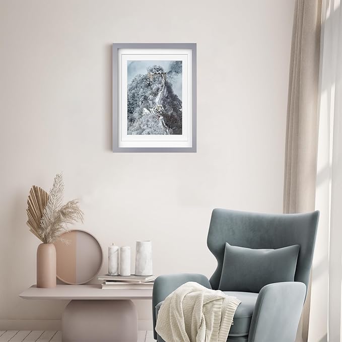 Egofine 12x16 Picture Frame Made of Solid Wood with Plexiglass, Display Pictures 9x12/11x14 with Mat or 12x16 Without Mat, for Wall Mounting Photo Frame, Light Grey