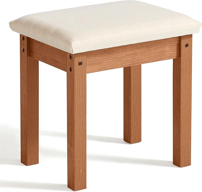 LEYAOYAO Vanity Stool, Elegant Makeup Stool with Comfortable Fabric Cushion, Sturdy Wooden Frame, Modern Vanity Bench for Bedroom and Bathroom-Tea Brown