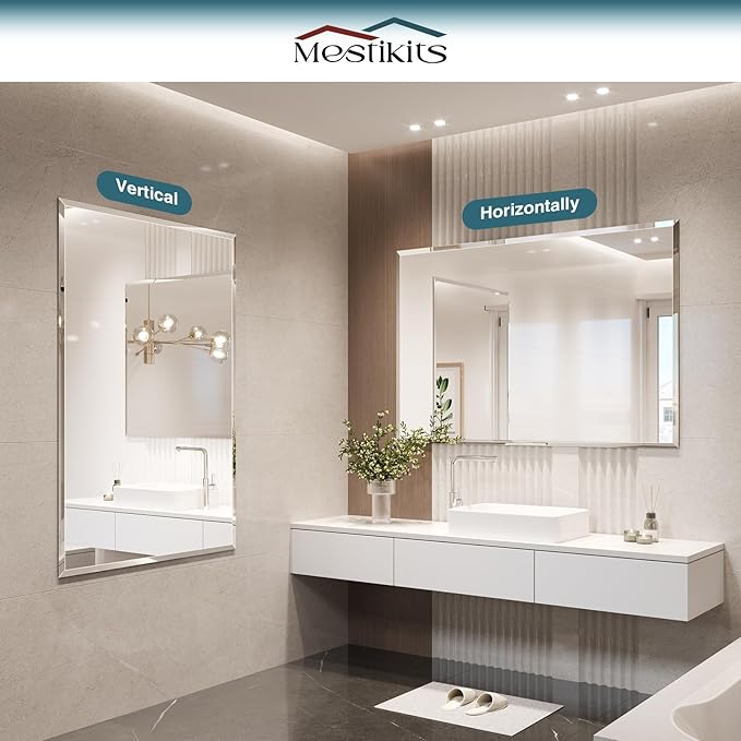 Bathroom Mirrors for Wall Beveled, 55"x36" Frameless Bathroom Vanity Mirror, Wall Mount Mirror for Bedroom Entryway Living Room Hangs Horizontally or Vertically