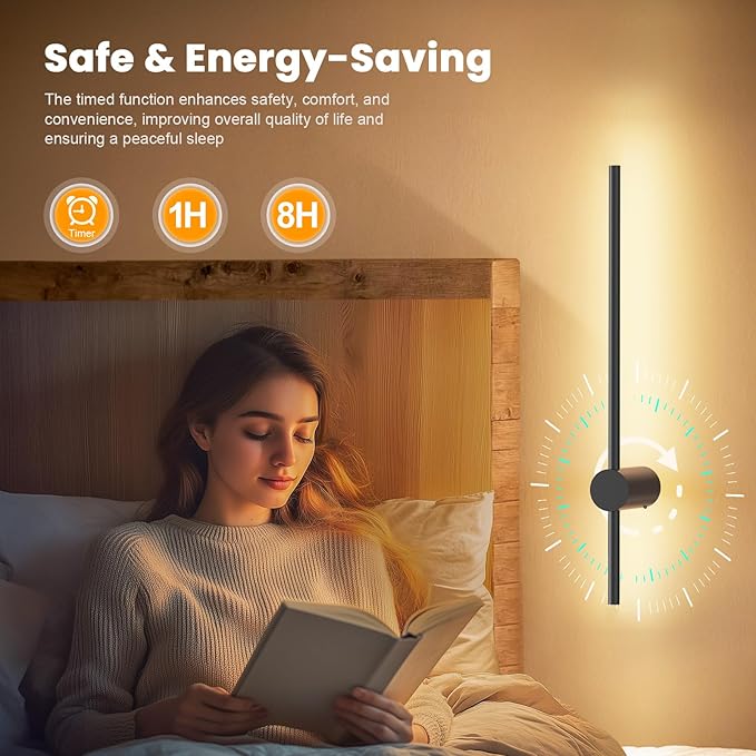 NIORSUN 24 Inch Battery Operated Wall Sconce Set of 2,Black Minimalist Rechargeable LED Wall Lights with Remote, 10 Colors Dimmable Wireless Wall Lamp for Living Room Bedroom Hallway