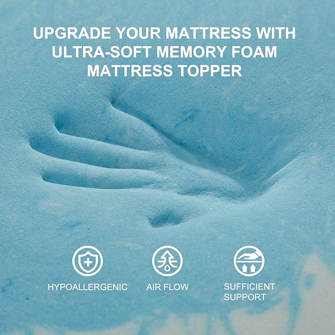 SINWEEK 3 Inch Mattress Topper 5-Zone Memory Foam Mattress Topper Pressure Relieve Soft Mattress Pad, CertiPUR-US Certified, California King Size Blue