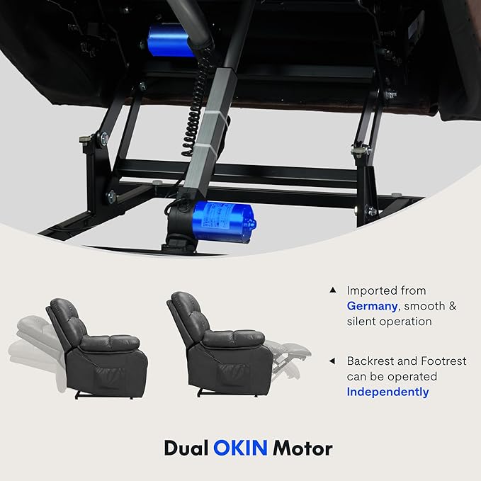 FLEXISPOT XL51 Dual OKIN Motor Power Lift Recliner Chair for Elderly, Lay Flat Electric Recliner with Massage & Heat, USB Ports, Faux Leather Reclining Sofa for Living Room Bedroom, Black
