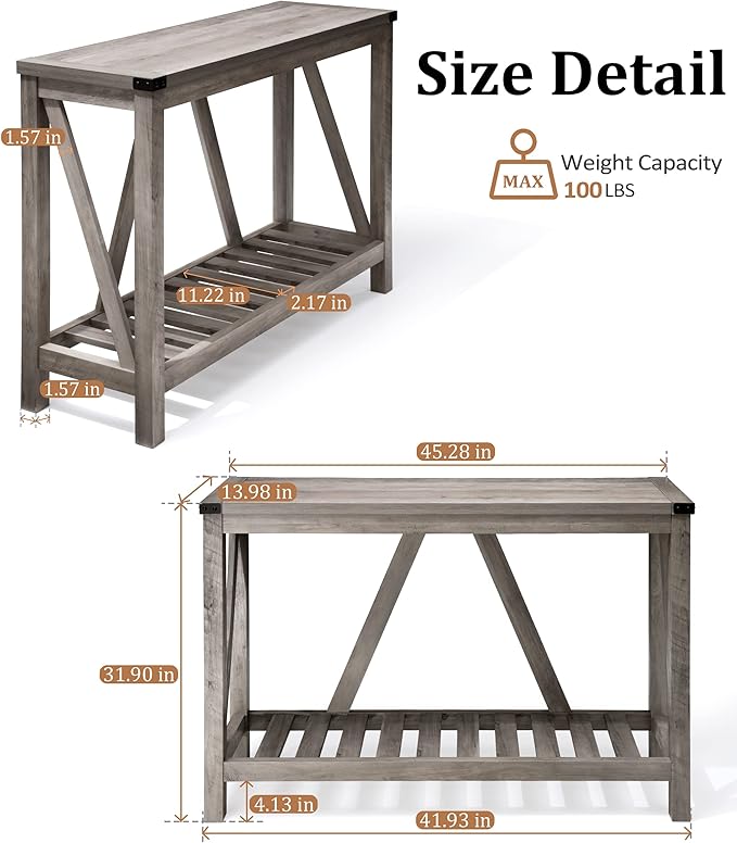 Entryway Table - Wood Console Table with Shelves, Farmhouse Sofa Table for Entryway, Living Room, Hallway