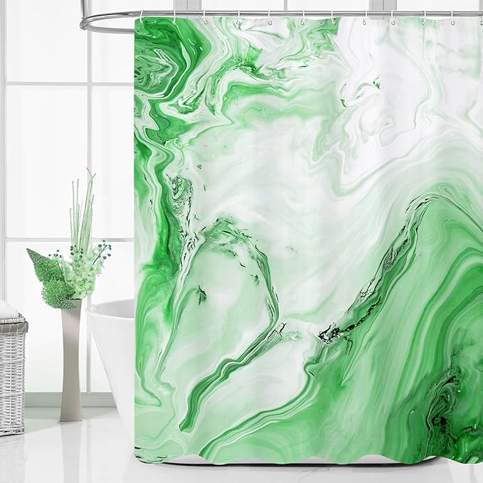 MitoVilla Emerald Green Marble Shower Curtain, Modern Ombre Fabric Cloth Shower Curtains for Luxury Bathroom Decor, Abstract Watercolor Shower Curtain, 72x72