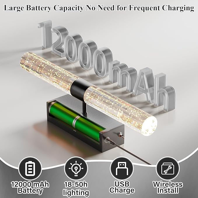 Battery Operated Black Wall Sconces Set of 2 Rechargeable Battery Powered Wall Light with 12000mAh Indoor Not Hardwired Dimmable Wall Lamp Fixtures for Bedroom Living Room 15.3 Inches