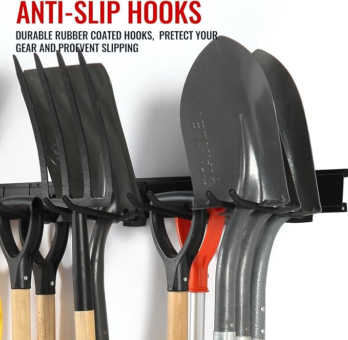 Clamping Garage Wall Organizers, 96inch Wall Mount Folding Chair Rack, Heavy Duty Garage Organization, Yard Tool Hook, Hold Up to 420lbs (96Inch Black)