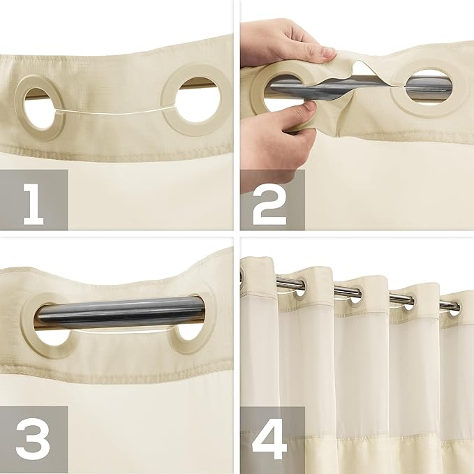 No Hook Slub Textured Shower Curtain with Snap-in PEVA Liner Set - 71" x 74"(72"), Hotel Style Beige Shower Curtain with See Through Top Window, Machine Washable & Water Repellent, Linen, 71x74