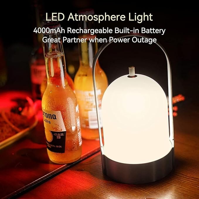 Tubicen Portable LED Outdoor Table Lamp Waterproof, 4000mAh Battery Operated Cordless Table Lamp Rechargeable, 4-Way Touch Dimmable Portable Patio Outdoor Table Lanterns for Patio Dinner Camping