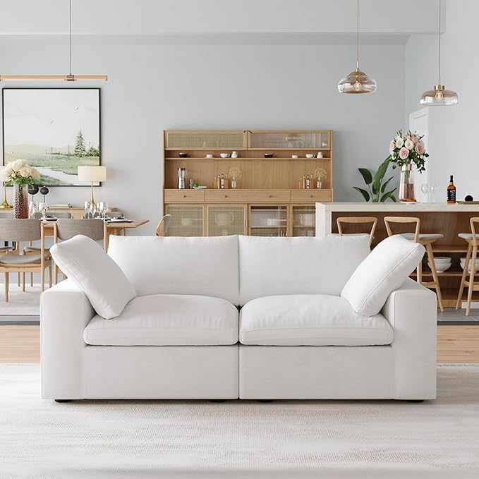 JACH Modular Cloud Sectional Couch, Love Seat Sofas, Modern Convertible Cloud Sofa, Cushion Covers Removable, Comfy Sectional Couch for Living Room Apartment (White)