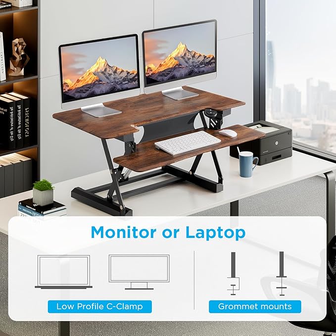 36" Standing Desk Converter, Dyropcurv Series Height Adjustable Computer Desk Ergonomic Home Office Desk for Adults, Sit to Stand Desk with Quiet Motor, Vintage Brown