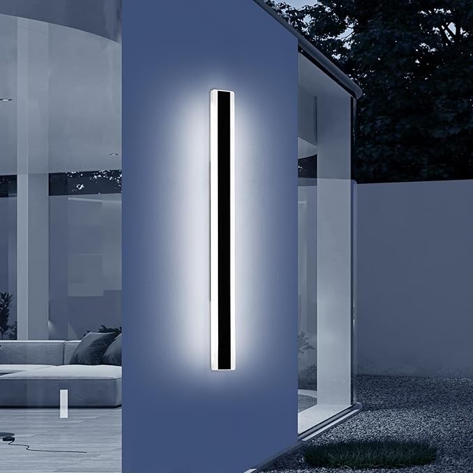 Mikeru 47.2inch Long Led Wall Light, 6000k Cool White Modern Outdoor Wall Light Ip65 Waterproof Black Acrylic Porch Exterior Lighting Fixtures, Exterior Wall Mount Lights for Garage Front Door