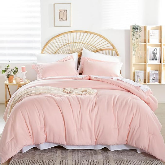 weigelia Pink Comforter Sets Full Size Comforter Set with Sheets 7 Piece Soft Microfiber Comforters Set for Women Blush Lightweight Alternative Comforter for All Season