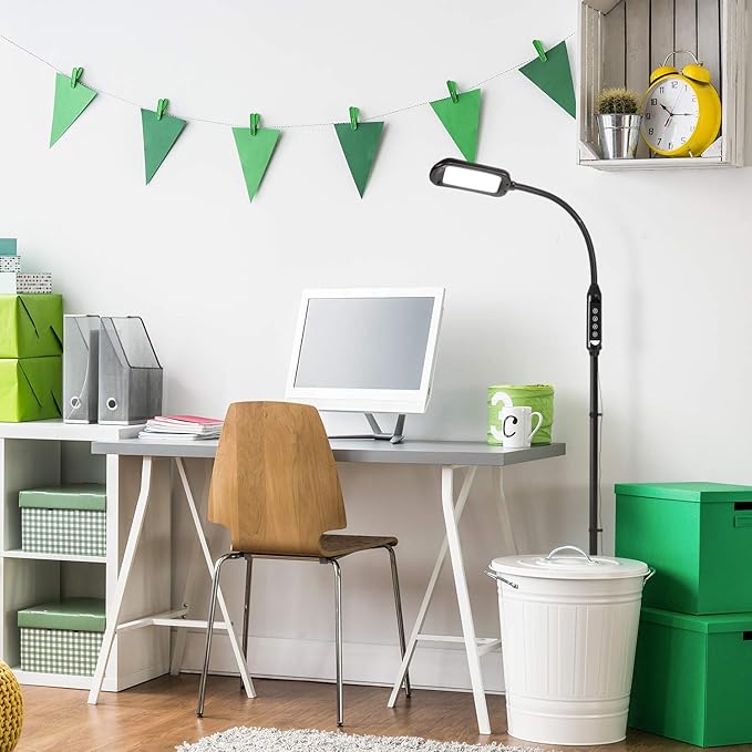 Brightech Litespan 2-in-1 LED Floor & Desk Lamp, Adjustable Height, Shades, Neck, Esthetician Light for Lashes, Portable Gooseneck Standing Lamp for Living Room, Dorm, Table