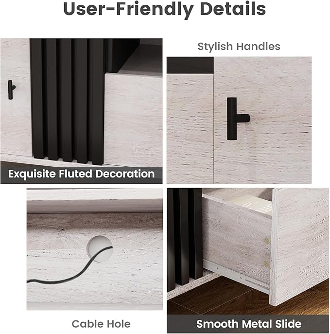 Giantex Mid Century ModernTV Stand for 65-80 Inch TV, Wood Entertainment Center with Storage Drawer, 2 Side Cabinet &Open Shelf, TV Console Table for Bedroom, Living Room