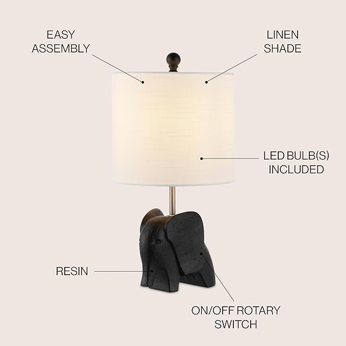 JONATHAN Y JYL1143A Koda 17.5" Eclectic Southwestern Resin/Iron Elephant LED Table Lamp Global, Transitional, Rustic, Office, Living Room, Dining Room, Bedroom, Hallway, Foyer, Black