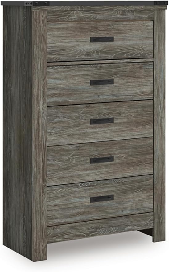 Signature Design by Ashley Frandern Vintage 5-Drawer Chest with Easy Glide and Safety Stop for Bedroom, Gray