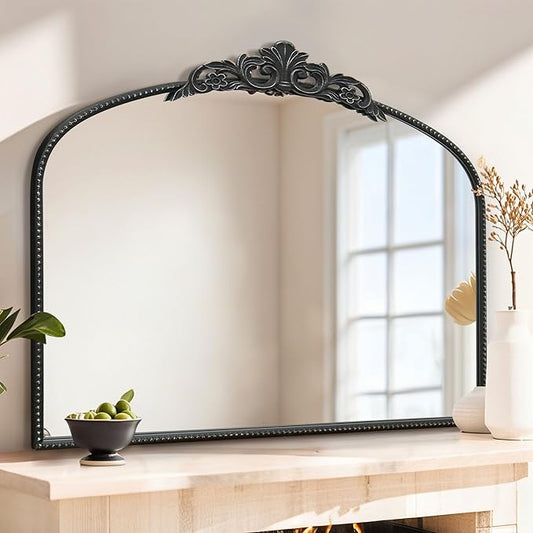 Micasso Black Vintage Mirror, 29"x 36" French Baroque Antique Arched Wall Mounted Mirror Decorative Ornate Entryway Mirror for Wall Decor, Living Room, Hallway