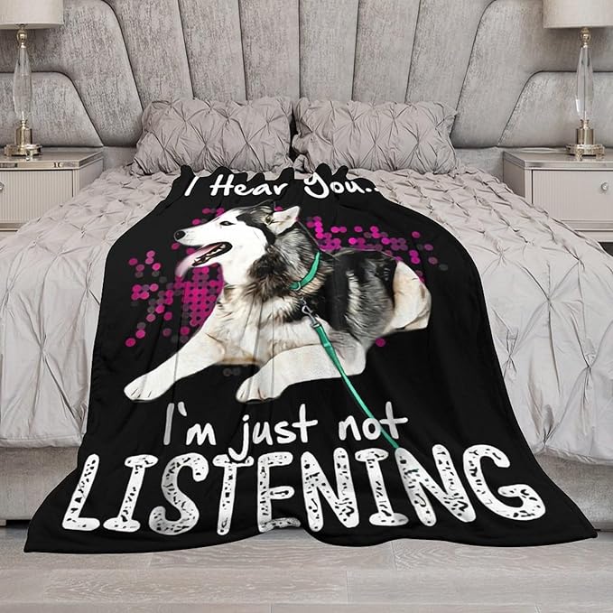 Husky Dog Blanket Husky Gifts for Girls Women Men Funny Husky Throw Blanket for Kids Adults Soft Warm Cozy Fleece Blanket for Couch Sofa Bed 50"x60"