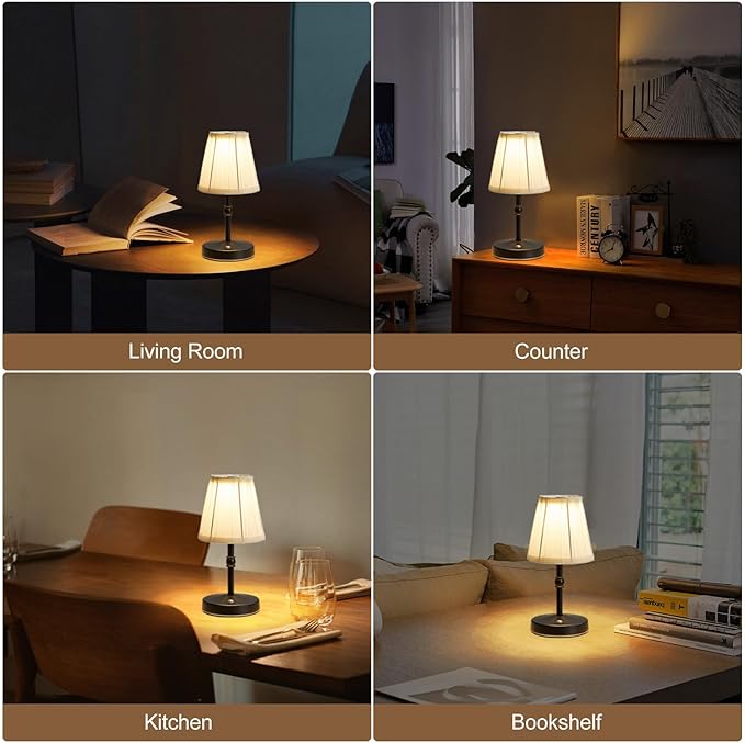 5W LED Cordless Mini Lamp,3000 mah Battery Operated Lamps,3 Color Temperature Dimmable Table Light,Small Rechargeable Lamp,Kitchen Lamps countertop,Restaurant (Black)