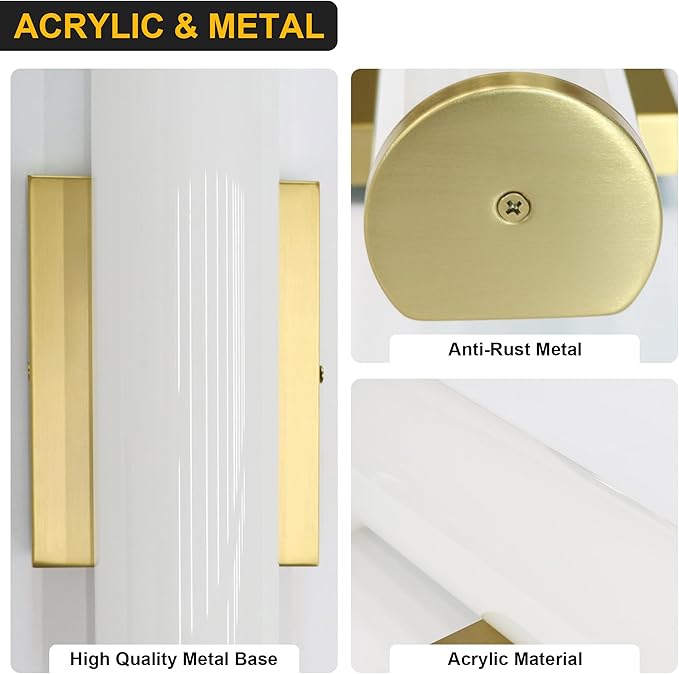 Kalium 16in Modern Wall Sconces, Dimmable Bathroom Vanity Lights, 3000K Warm White LED Indoor Sconces Lighting for Bathroom, Stairs, Living Room, Bedroom. Hardwired.