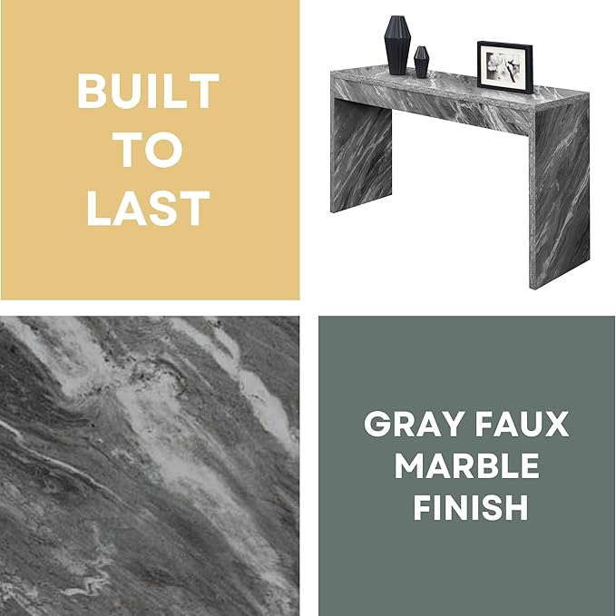 Convenience Concepts Northfield Hall Console Table 48" - Modern, Minimalist Narrow Sofa Display Accent for Contemporary Living Room, Entryway, or Hallway, Gray Faux Marble