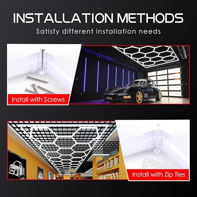 LED Hexagon Garage Light - Super Bright 108000LM Car Detailing Shop LED Garage Lights Hexagon Lighting System for Home Gym Workshop Basement Warehouse