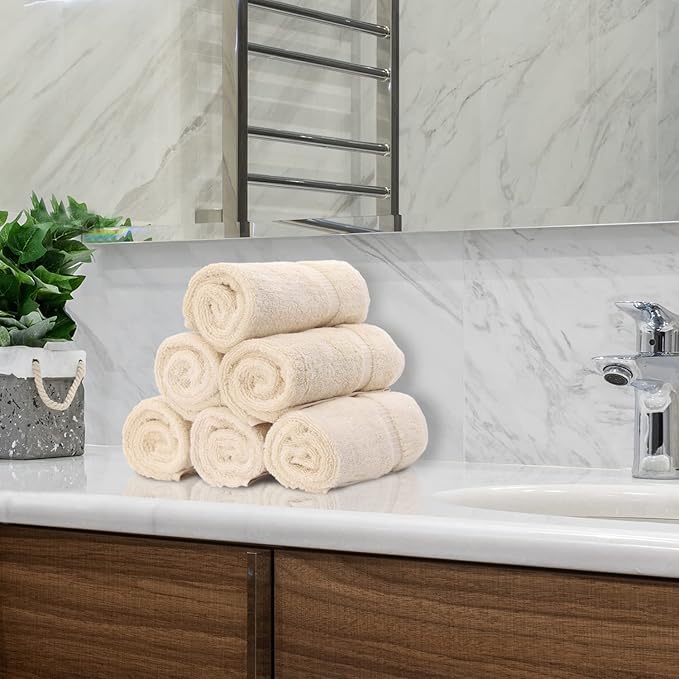 Luxury Hotel & Spa Towel 100% Genuine Turkish Cotton Hand Towels - Beige - Dobby Border - Set of 6