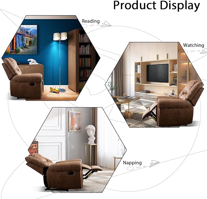 INZOY Leather Recliner Chair, Heavy Duty Manual Reclining Sofa Single Lounge Sofa for Living Room, Home Theater Seating, Light Brown