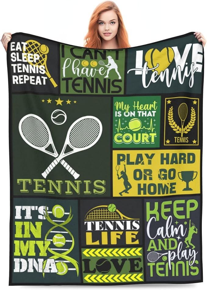 banonaty Tennis Blanket Sport Throw Blanket Cozy Fleece Flannel Plush Bedding Tennis Gifts for Women Men Lover Coach Boys Girls Youth Adult Stuff Plush for Couch Sofa Bed Decor 40"X50"