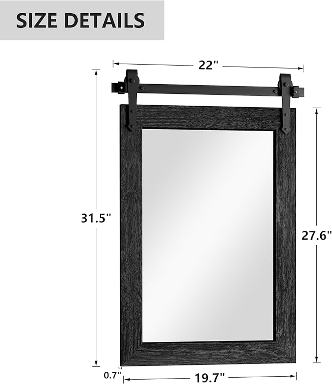 Farmhouse Bathroom Mirror for Over Sink 22”x32” Black, Rustic Western Barn Decor Bathroom Vanity Mirror, Wall Mirror for Bathroom, Living Room, Bedroom, Entryway