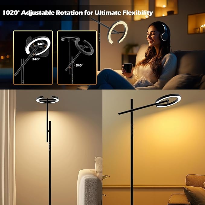GLOWRIUM Therapy Light Floor lamp 12000 Lux, Happy Therapy lamp Stepless Dimmable 2700-6500K, LED UV-Free Happy lamp, Sunlight lamp Modern Bright Floor Lamp for Living Room Bedroom Office (H1B)