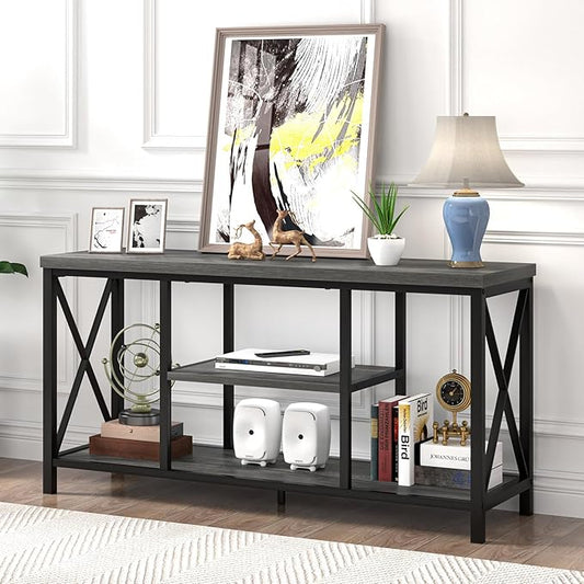 EXCEFUR Modern TV Stand for TV up to 55 Inch, Industrial Media TV Console Table with Storage Shelves, Entertainment Center for Living Room Bedroom, Rustic Grey 47 Inch