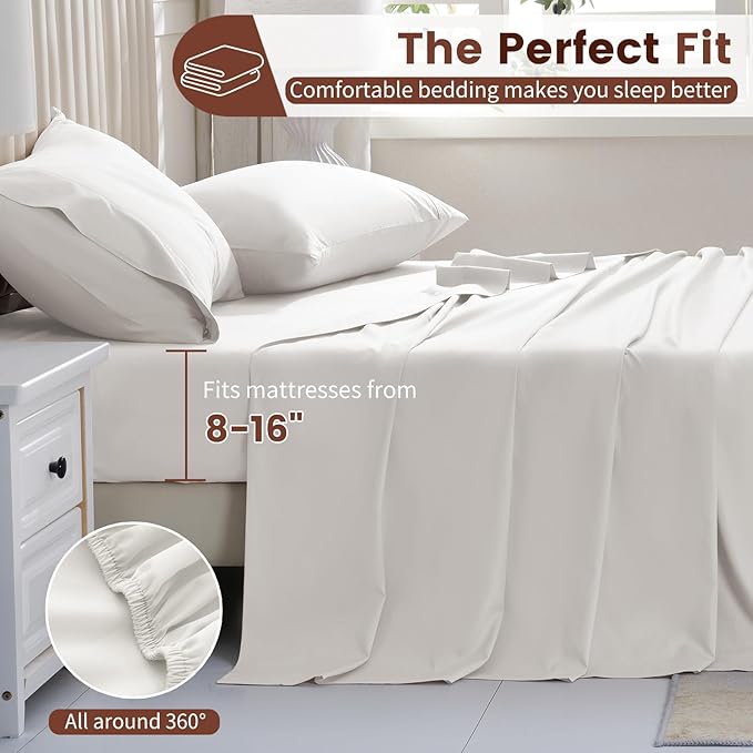 Bedlifes 1000 Thread Count 100% Egyptian Cotton King Size Sheets Set - Sateen Soft Silky Breathable Luxury Cooling 4 Pieces (Linen)