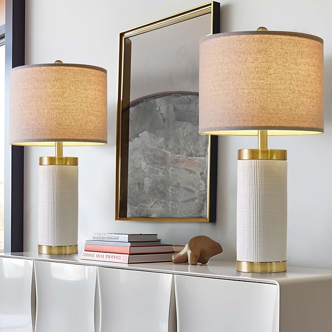 24.5" Modern Ceramic White Single Bedside Lamp for Bedroom Decor Farmhouse Table Lamp for Living Room Office Dorm