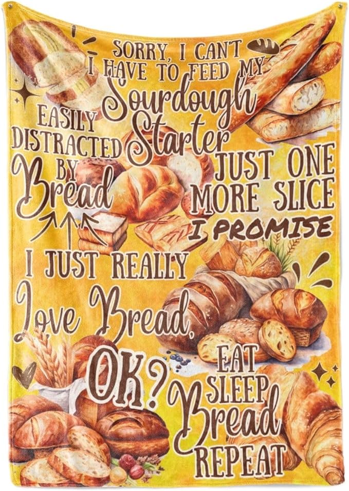 Bread Bakery Gifts Blanket, Bed Flannel Plush Throw, for Bread Lover, Women, Female (50"x 65")