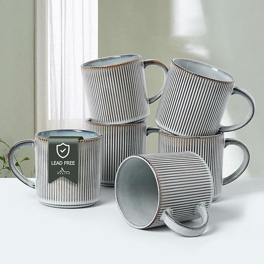 MONITO Coffee Mugs Set of 6, 16 oz Mugs Set, Ceramic Coffee Cups with Large Handles, Suitable for Lattes, Hot tea, Cappuccinos, Mochas and Cocoa, Smoky Blue